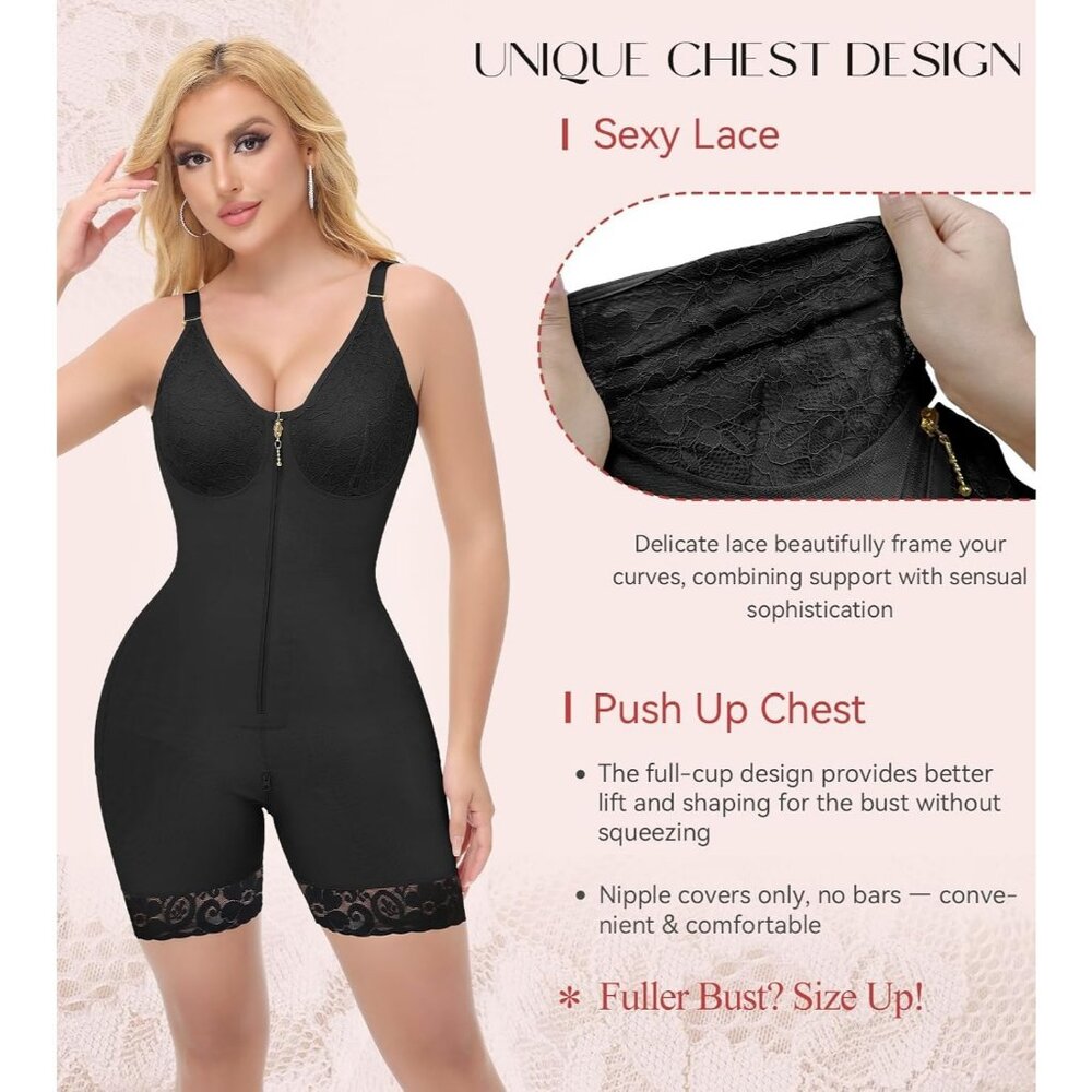 Women's Black Postpartum Body Shaper Tummy Control Shapewear Lifter Bra Zipper - Picture 4 of 7